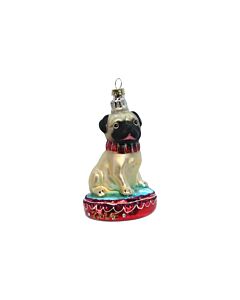 Gisela Graham Painted Glass Pug On Cushion Decoration 11cm